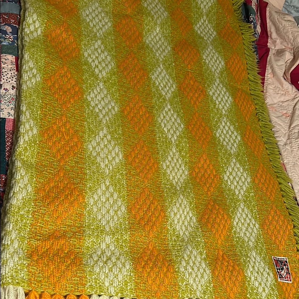 Edelweiss Hand Woven Pure Wool Blanket Argyle Patterned 102”x66” + 3” fringes